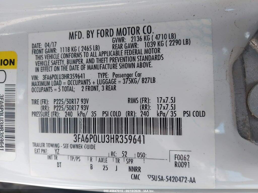 3FA6P0LU3HR359641 2017 FORD FUSION HYBRID photo no. 9