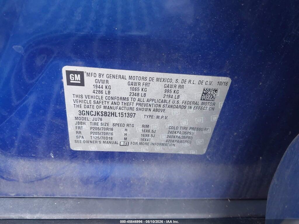 3GNCJKSB2HL151397 2017 CHEVROLET TRAX photo no. 9