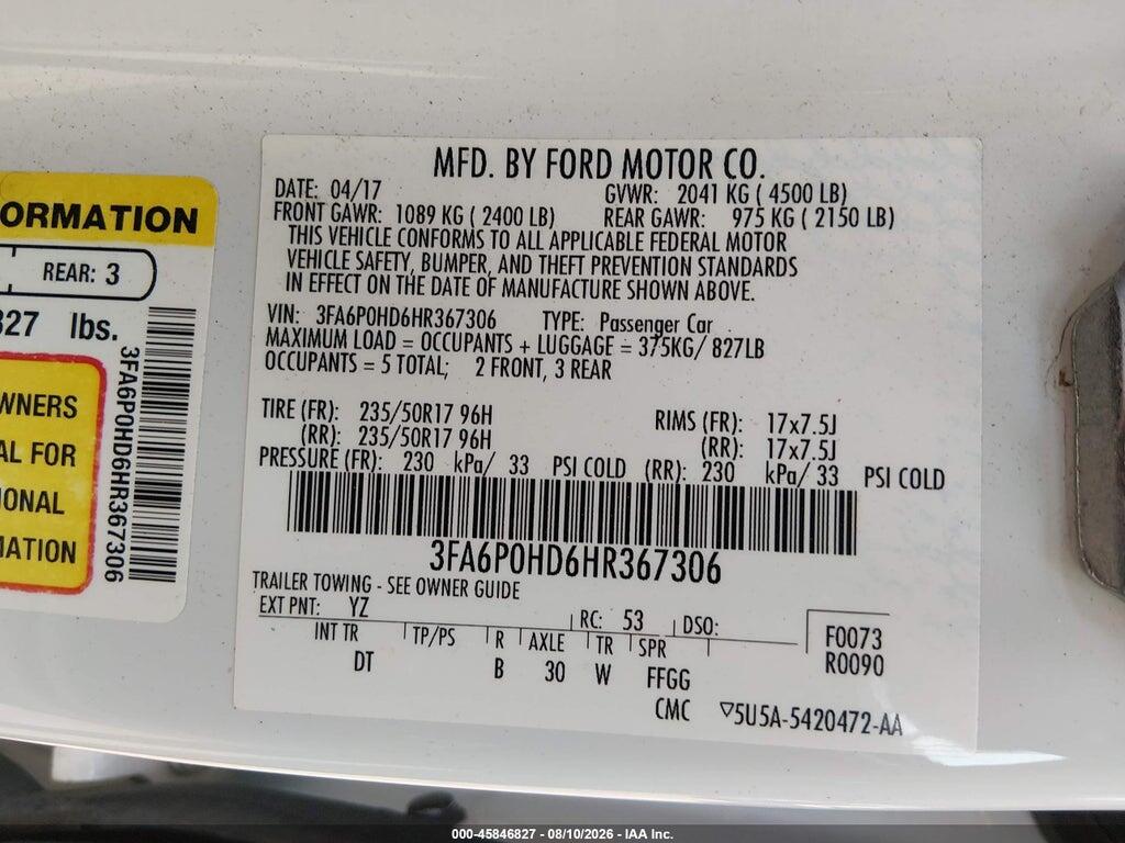 3FA6P0HD6HR367306 2017 FORD FUSION photo no. 9