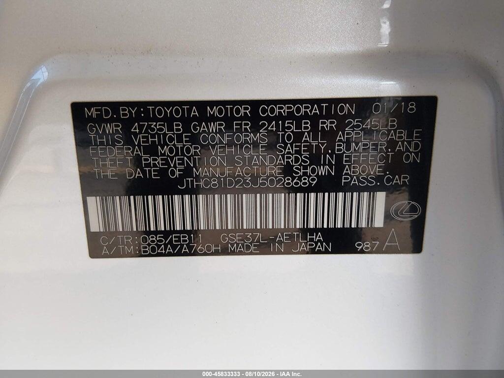 JTHC81D23J5028689 2018 LEXUS IS 300 photo no. 9