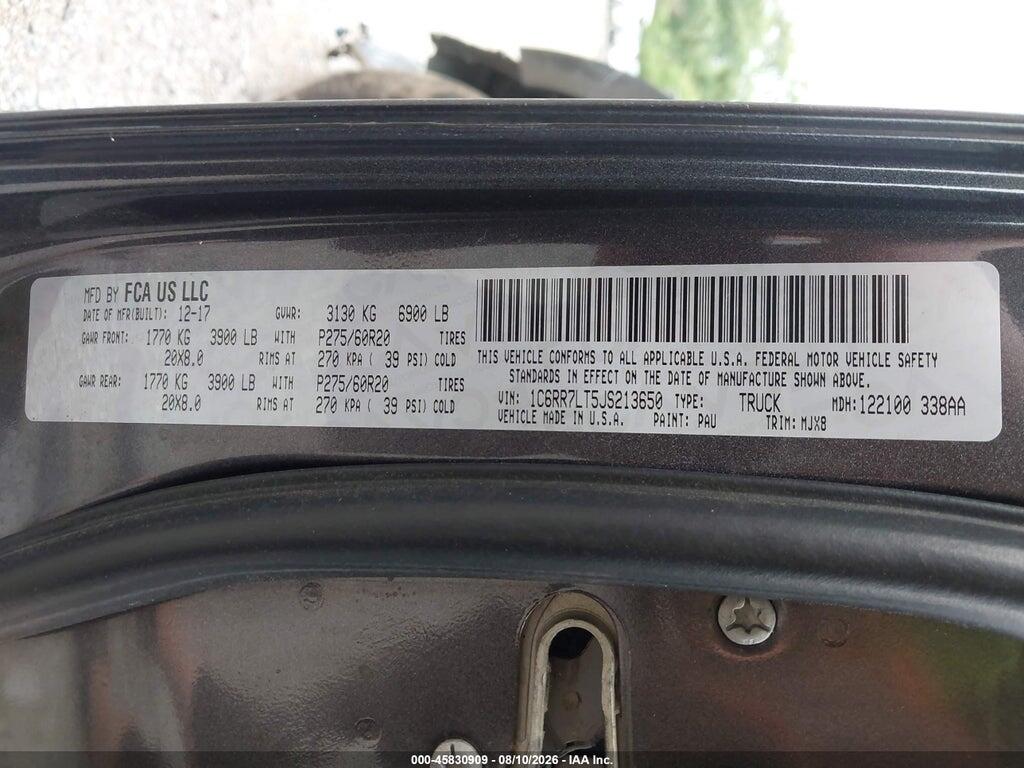 1C6RR7LT5JS213650 2018 RAM 1500 photo no. 9