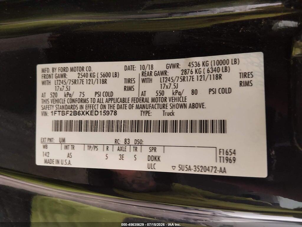 1FTBF2B6XKED15978 2019 FORD F-250 photo no. 9