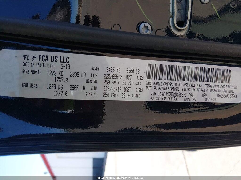 1C4PJMCB7KD458372 2019 JEEP CHEROKEE photo no. 9