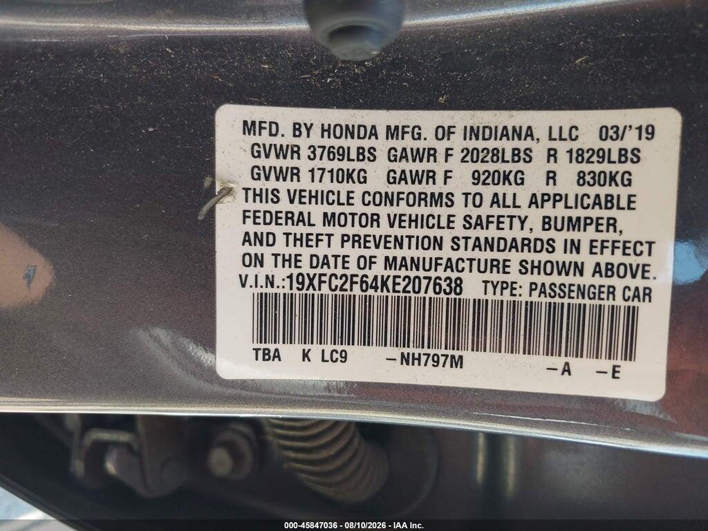 19XFC2F64KE207638 2019 HONDA CIVIC photo no. 9