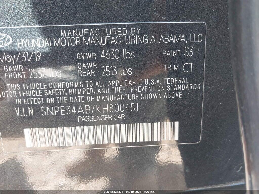 5NPE34AB7KH800451 2019 HYUNDAI SONATA photo no. 9