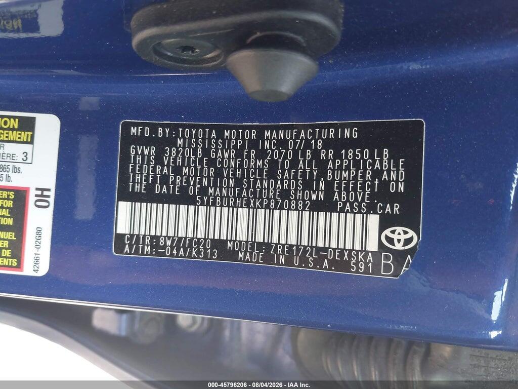 5YFBURHEXKP870882 2019 TOYOTA COROLLA photo no. 9