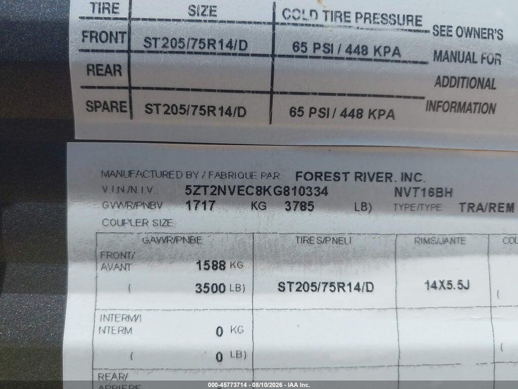 5ZT2NVEC8KG810334 2019 FOREST RIVER NAVI 16BH photo no. 9