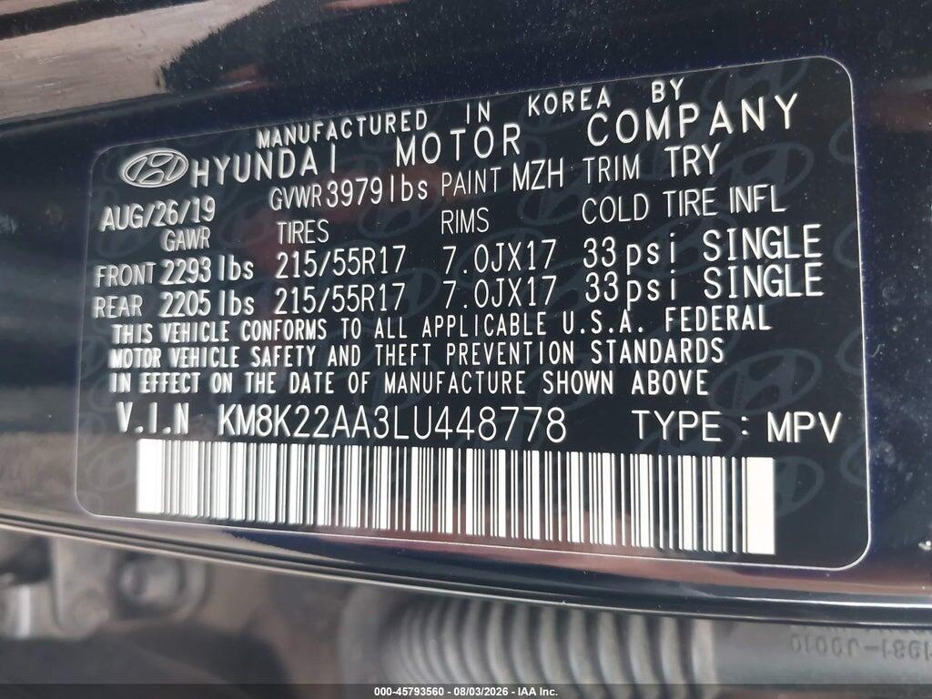 KM8K22AA3LU448778 2020 HYUNDAI KONA photo no. 9