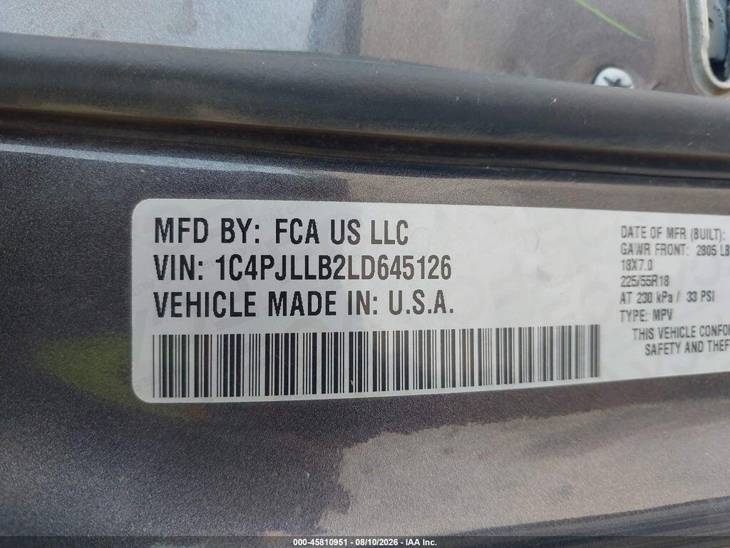 1C4PJLLB2LD645126 2020 JEEP CHEROKEE photo no. 9