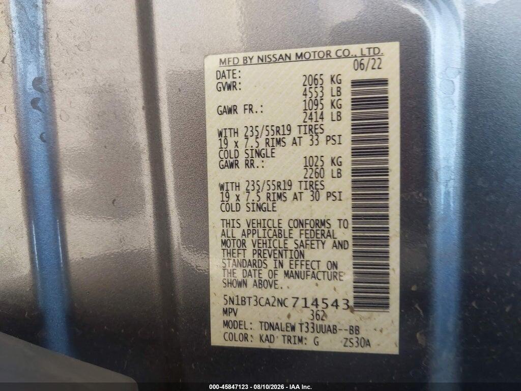 5N1BT3CA2NC714543 2022 NISSAN ROGUE photo no. 9