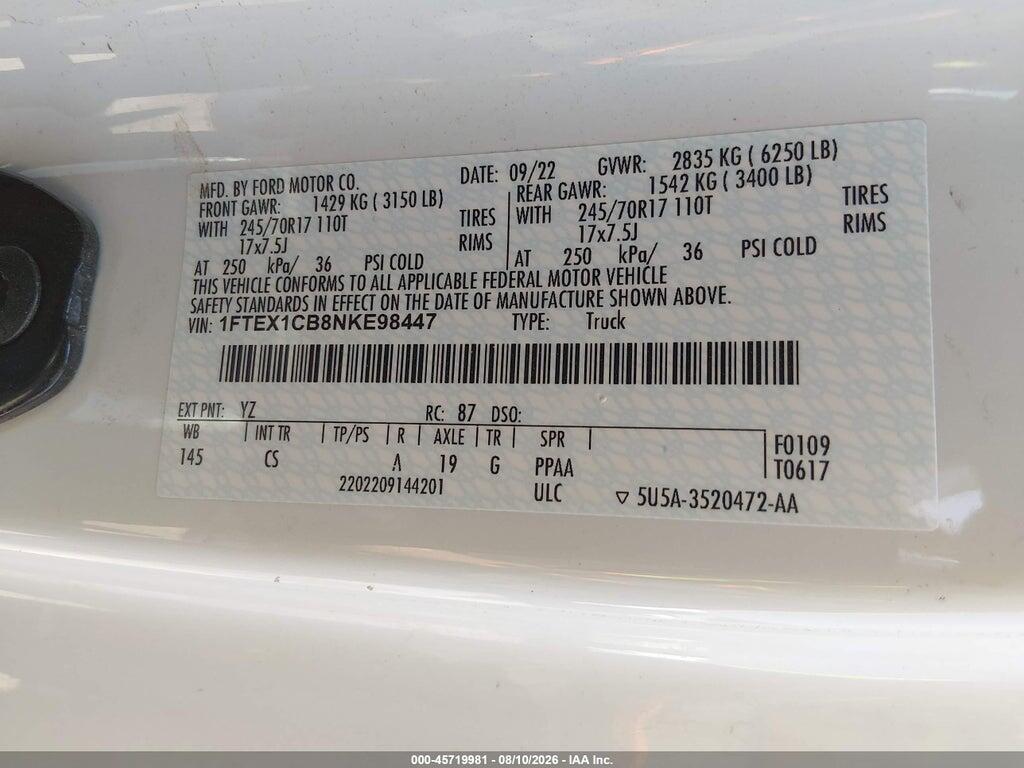 1FTEX1CB8NKE98447 2022 FORD F-150 photo no. 9