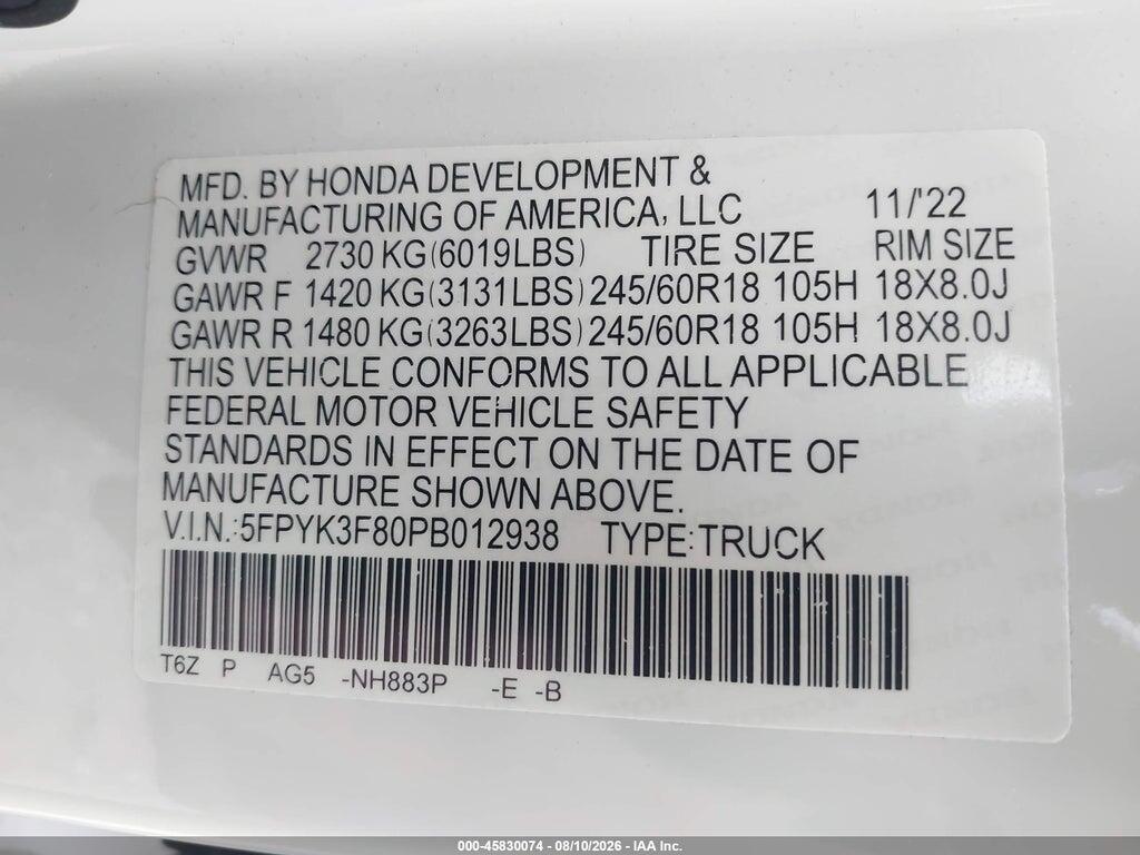 5FPYK3F80PB012938 2023 HONDA RIDGELINE photo no. 9