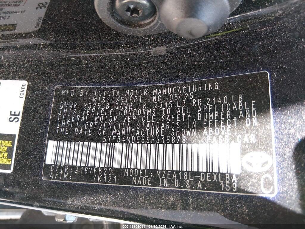 5YFB4MDE5SP315878 2025 TOYOTA COROLLA photo no. 9