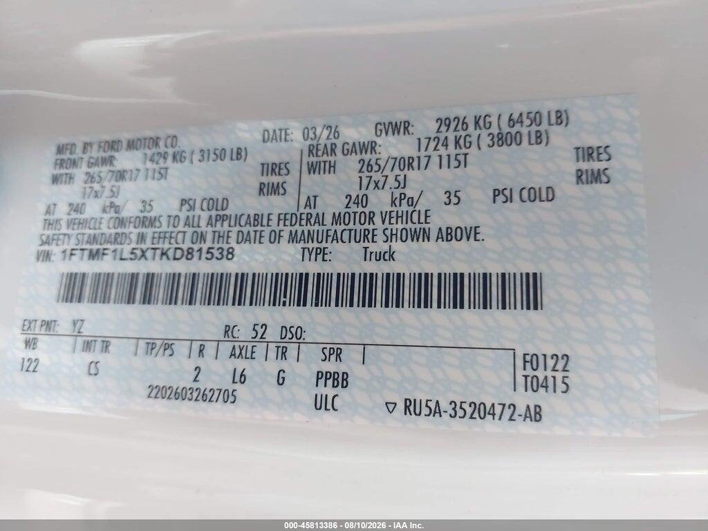 1FTMF1L5XTKD81538 2026 FORD F-150 photo no. 9