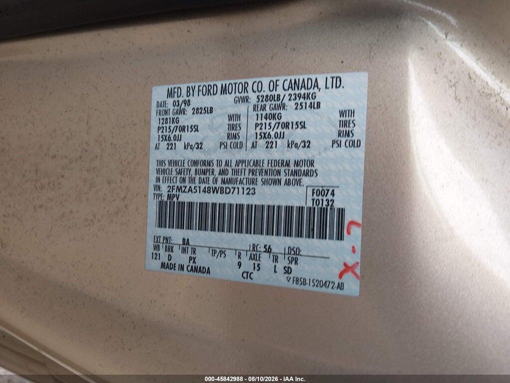 2FMZA5148WBD71123 1998 FORD WINDSTAR photo no. 9