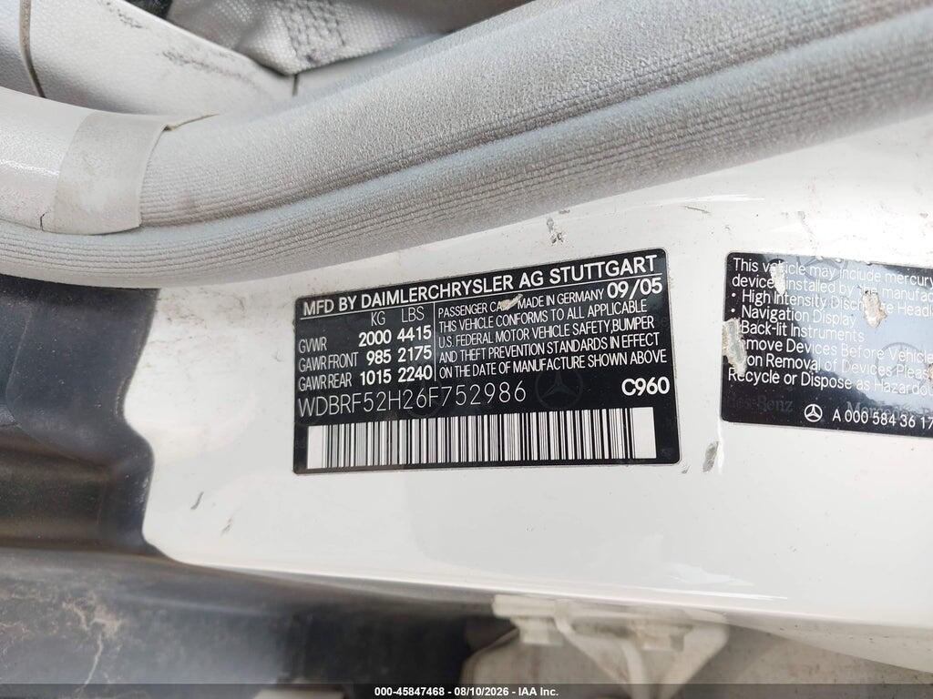 WDBRF52H26F752986 2006 MERCEDES-BENZ C 230 photo no. 9