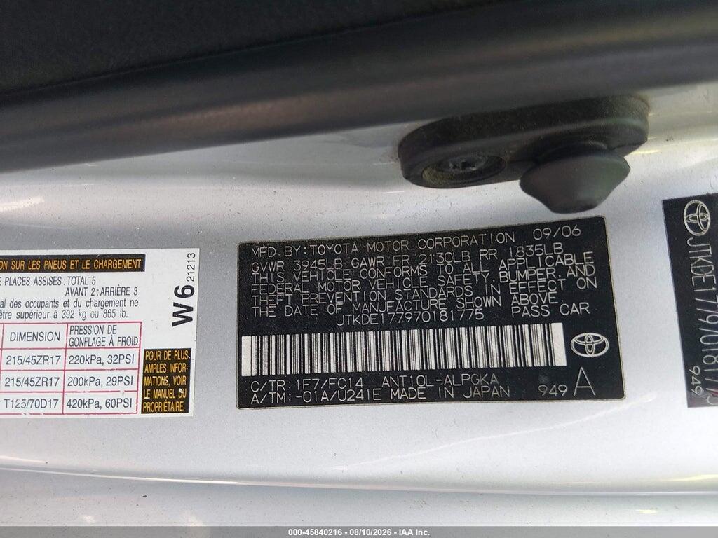 JTKDE177970181775 2007 SCION TC photo no. 9