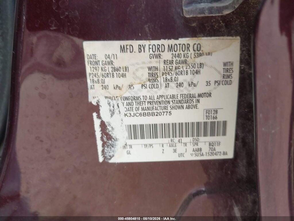 2FMDK3JC6BBB20775 2011 FORD EDGE photo no. 9