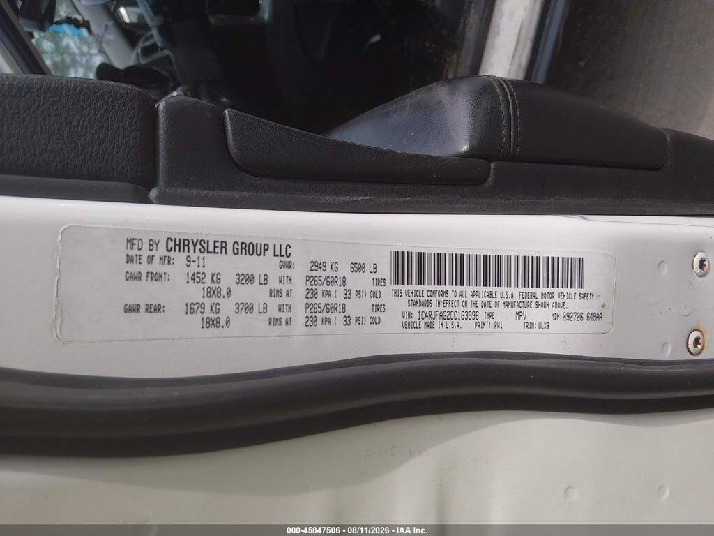 1C4RJFAG2CC163996 2012 JEEP GRAND CHEROKEE photo no. 9