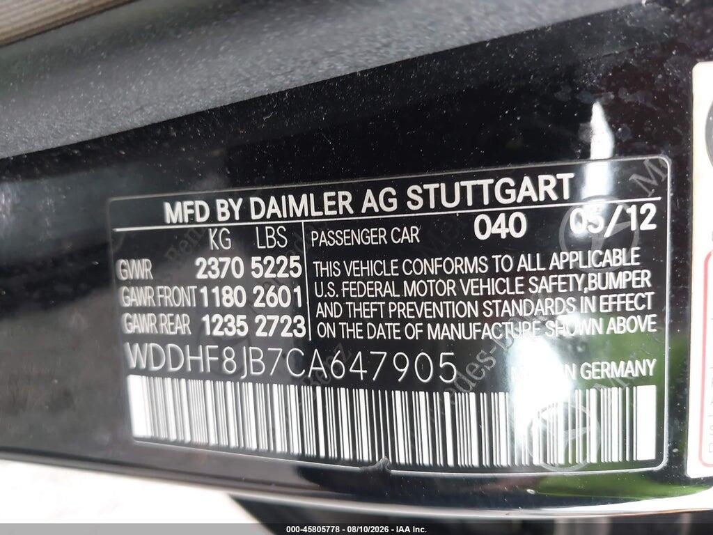 WDDHF8JB7CA647905 2012 MERCEDES-BENZ E 350 photo no. 9