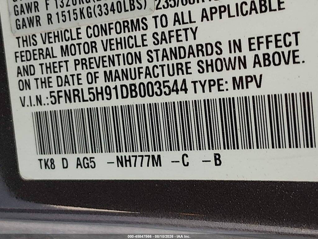 5FNRL5H91DB003544 2013 HONDA ODYSSEY photo no. 9