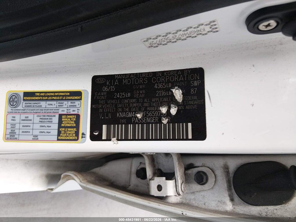 KNAGM4A72F5659759 2015 KIA OPTIMA photo no. 9