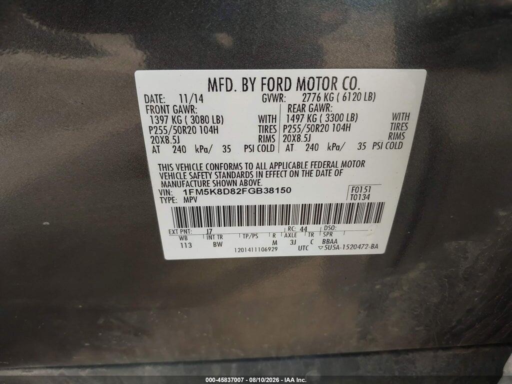 1FM5K8D82FGB38150 2015 FORD EXPLORER photo no. 9
