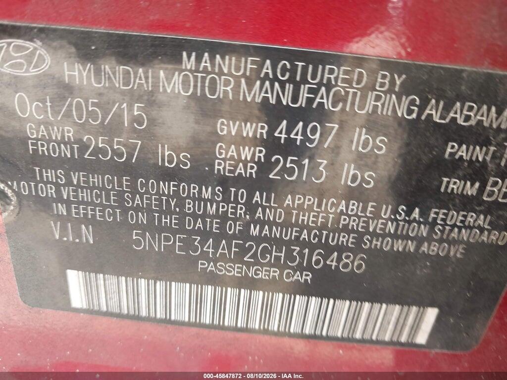 5NPE34AF2GH316486 2016 HYUNDAI SONATA photo no. 9