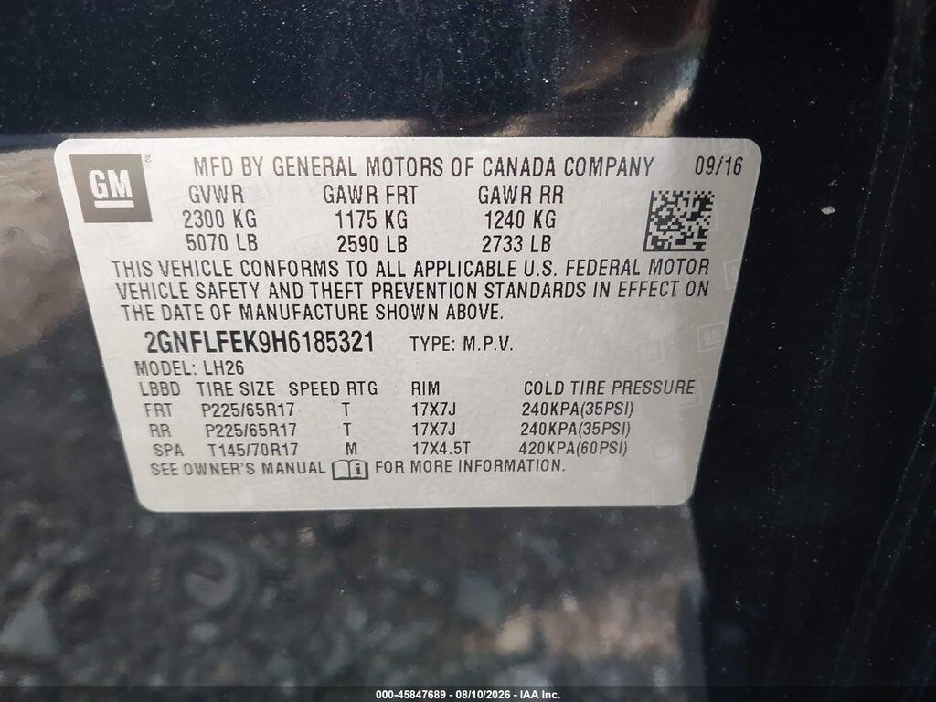 2GNFLFEK9H6185321 2017 CHEVROLET EQUINOX photo no. 9