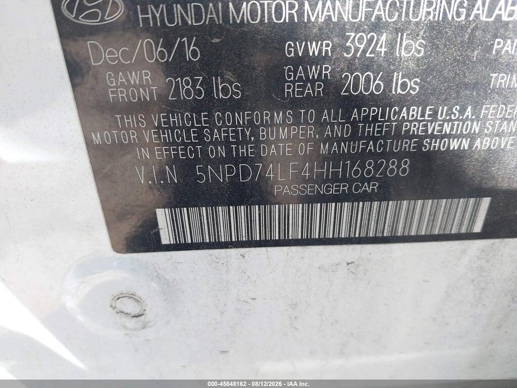 5NPD74LF4HH168288 2017 HYUNDAI ELANTRA photo no. 9