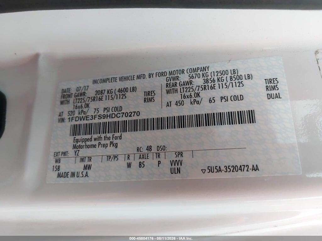 1FDWE3FS9HDC70270 2017 THOR E-350 FREEDOM LITE photo no. 9