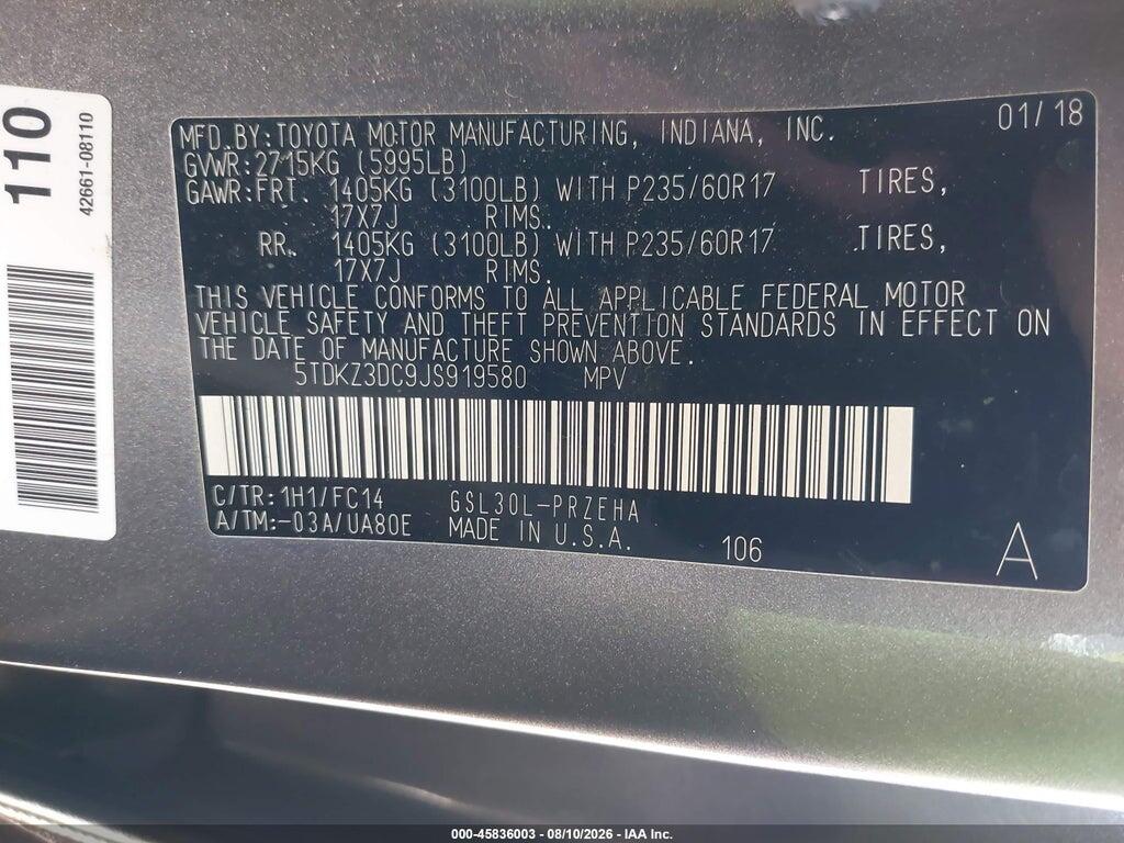 5TDKZ3DC9JS919580 2018 TOYOTA SIENNA photo no. 9