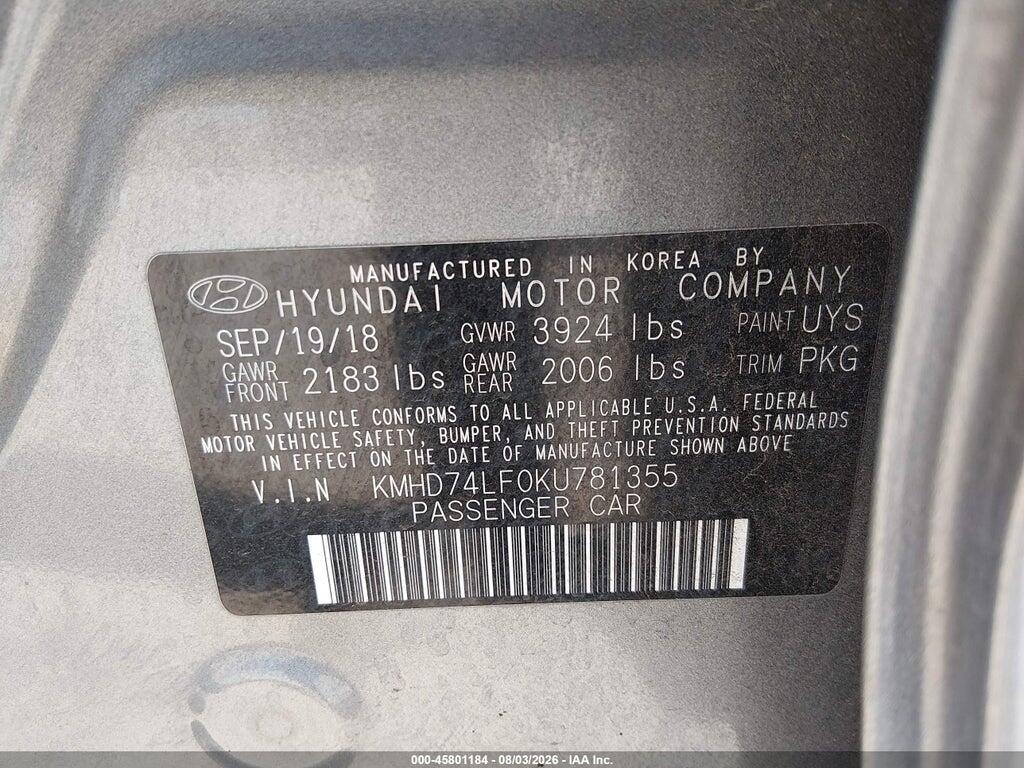 KMHD74LF0KU781355 2019 HYUNDAI ELANTRA photo no. 9