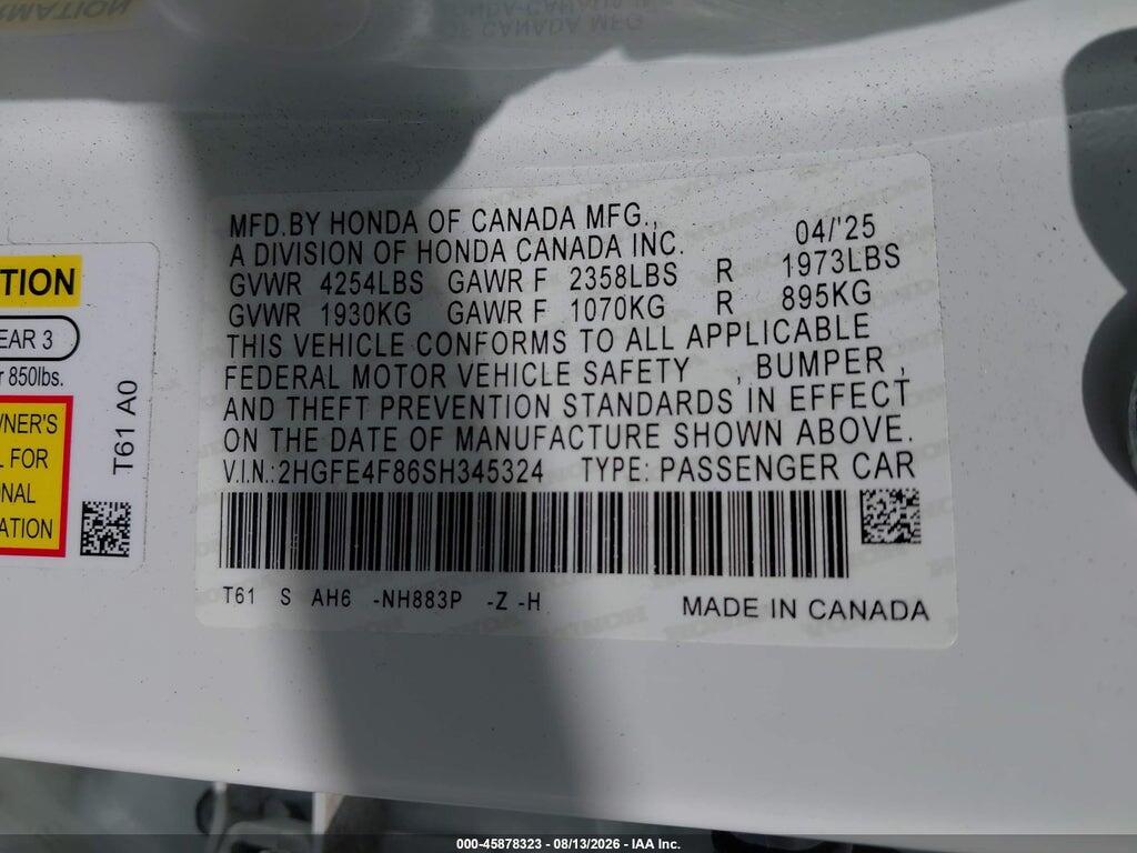 2HGFE4F86SH345324 2025 HONDA CIVIC HYBRID photo no. 9