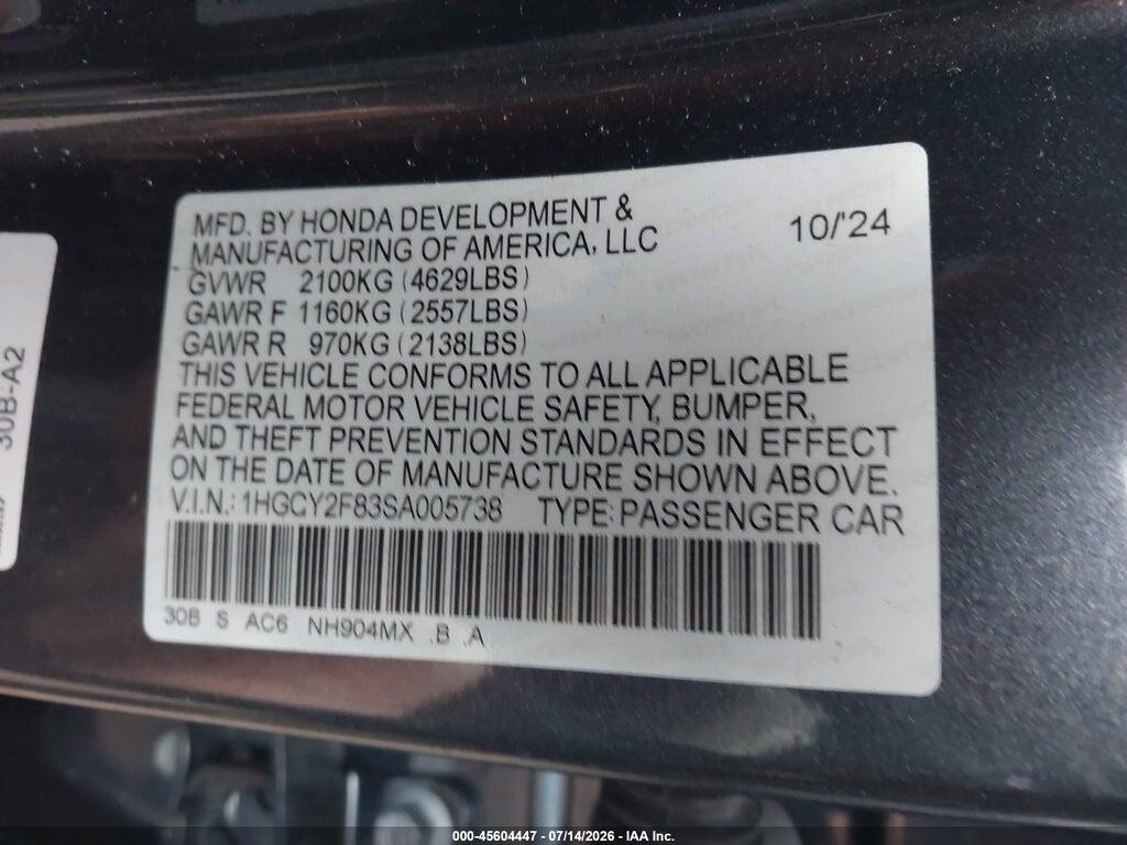 1HGCY2F83SA005738 2025 HONDA ACCORD HYBRID photo no. 9
