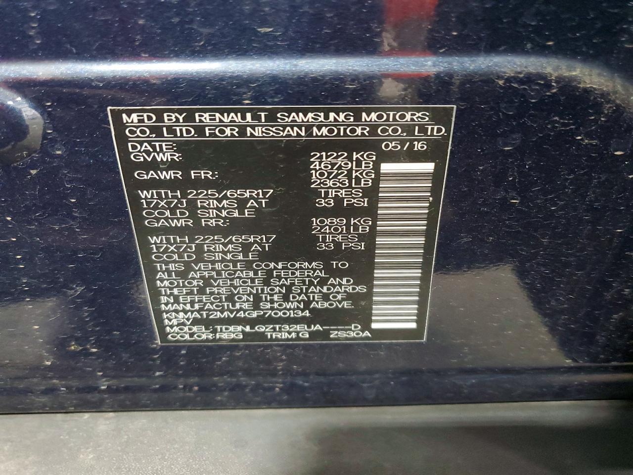 KNMAT2MV4GP700134 2016 NISSAN ROGUE photo no. 12