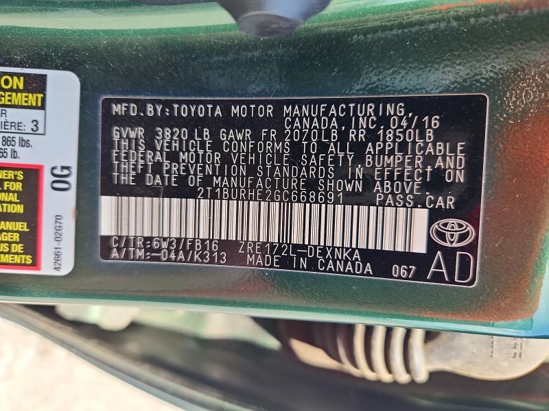 2016 TOYOTA COROLLA LE PLUS — Фото 12 из 12