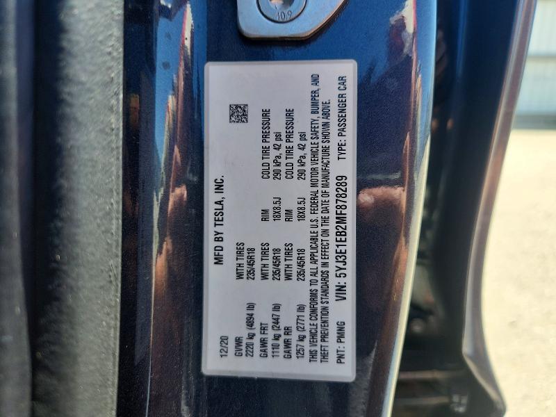 5YJ3E1EB2MF878289 2021 TESLA MODEL 3 photo no. 12