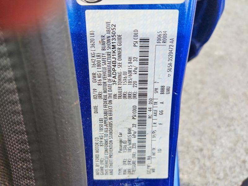 3FADP4BJ1KM135052 2019 FORD FIESTA photo no. 12