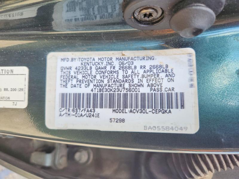 4T1BE30K23U756001 2003 TOYOTA CAMRY photo no. 12