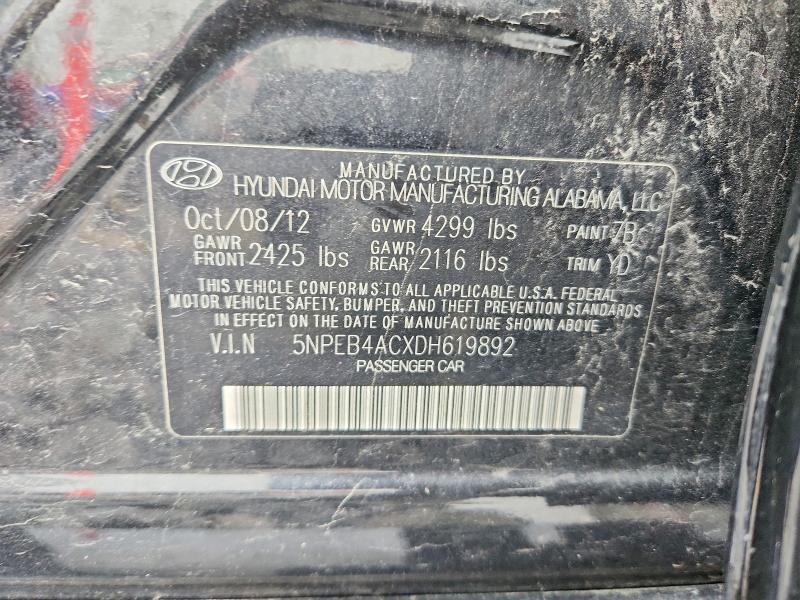 5NPEB4ACXDH619892 2013 HYUNDAI SONATA photo no. 12