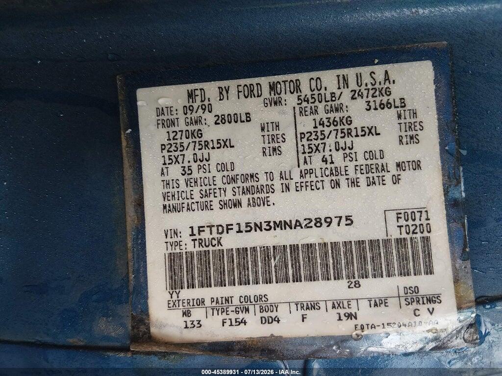 1FTDF15N3MNA28975 1991 FORD F150 photo no. 9