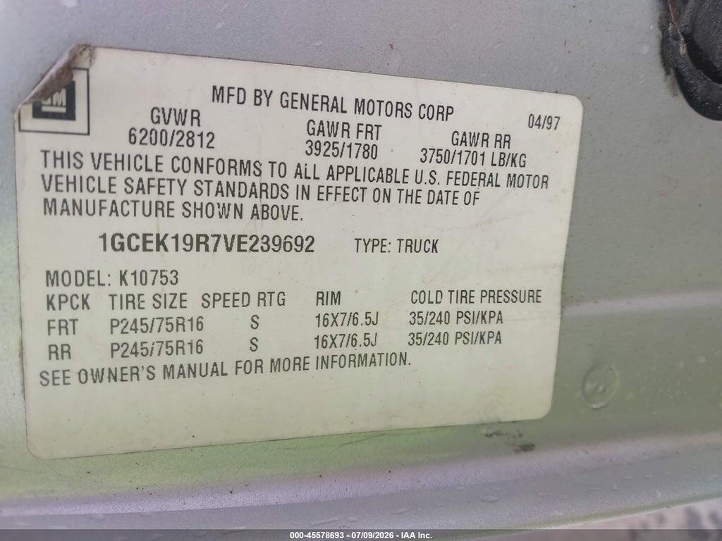 1GCEK19R7VE239692 1997 CHEVROLET K1500 photo no. 9