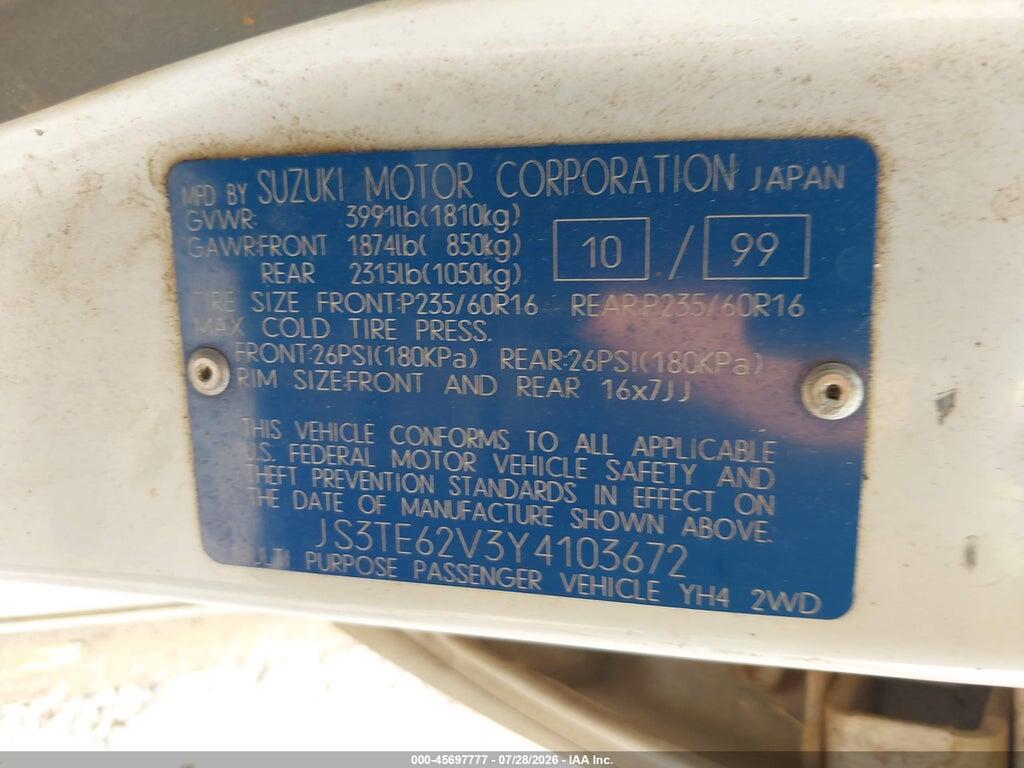 JS3TE62V3Y4103672 2000 SUZUKI GRAND VITARA photo no. 9