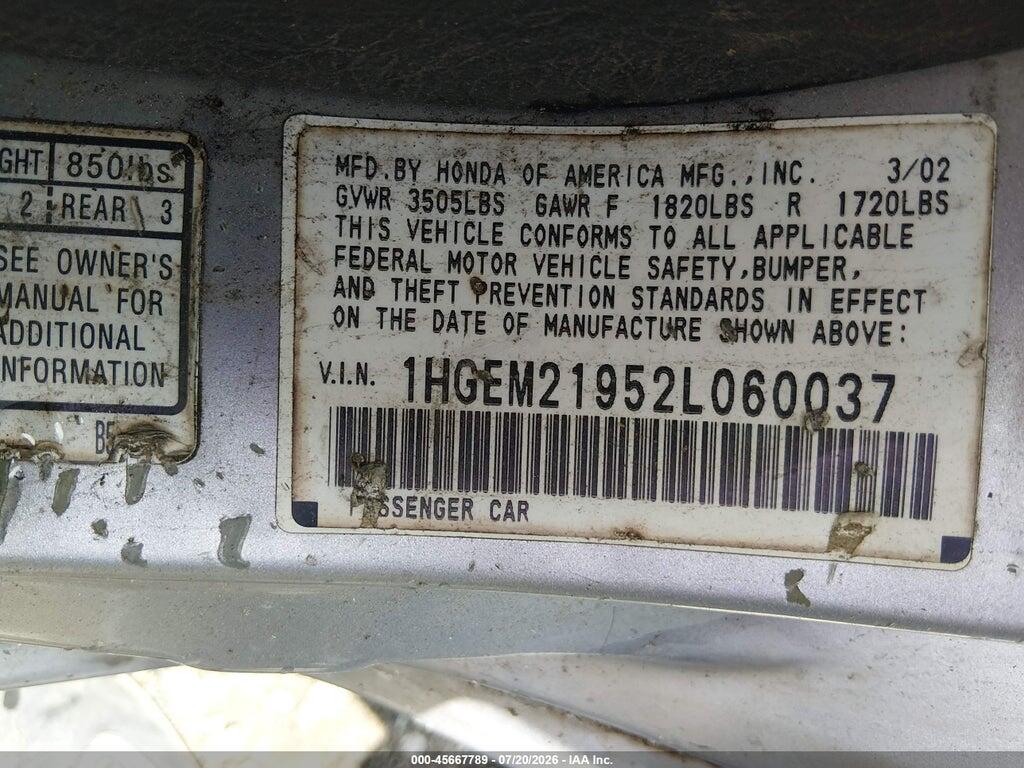 1HGEM21952L060037 2002 HONDA CIVIC photo no. 9