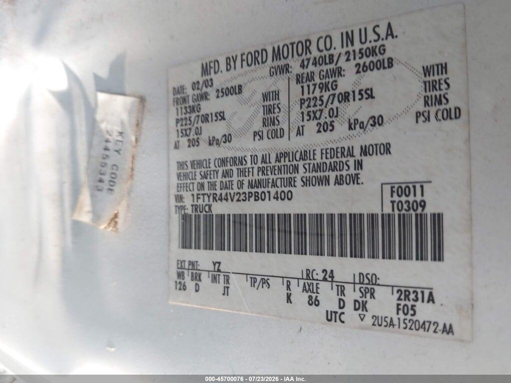 1FTYR44V23PB01400 2003 FORD RANGER photo no. 9
