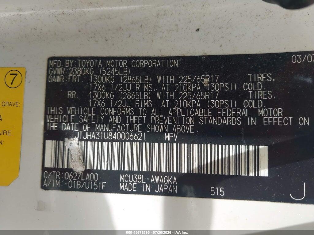 JTJHA31U840006621 2004 LEXUS RX 330 photo no. 9