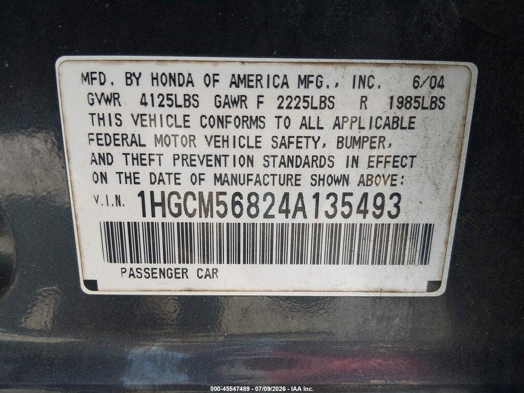 1HGCM56824A135493 2004 HONDA ACCORD photo no. 9