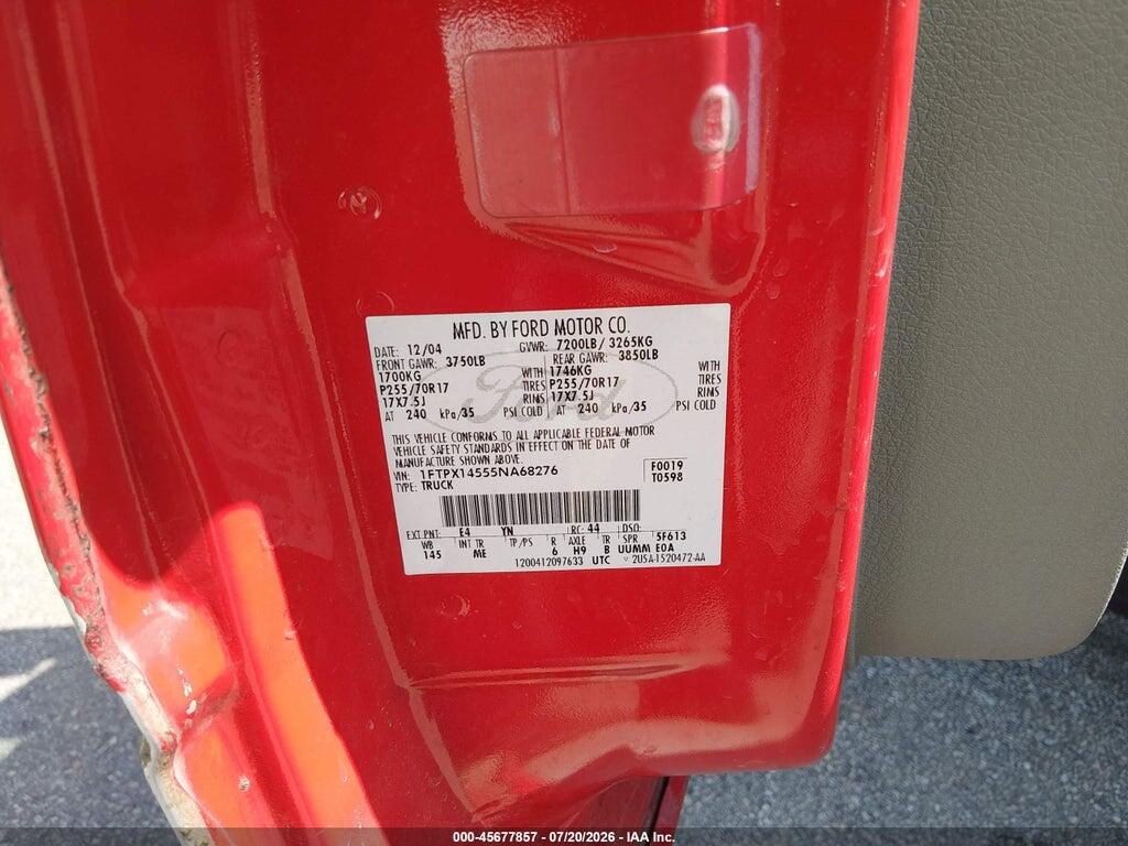 1FTPX14555NA68276 2005 FORD F-150 photo no. 9