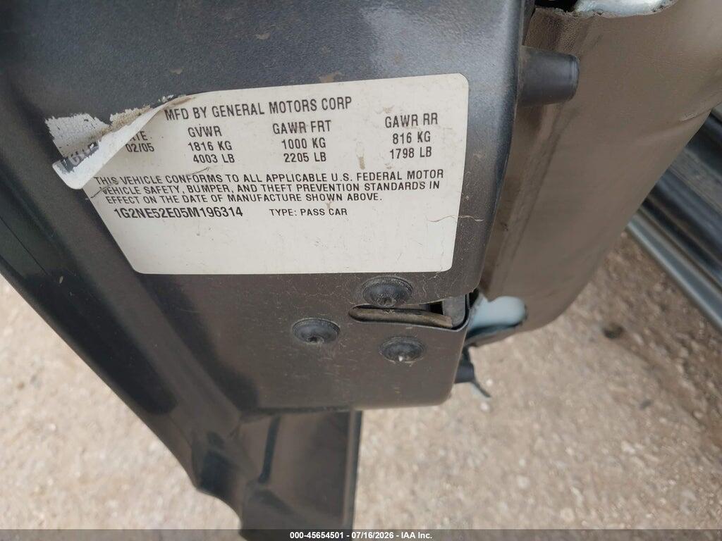 1G2NE52E05M196314 2005 PONTIAC GRAND AM photo no. 9
